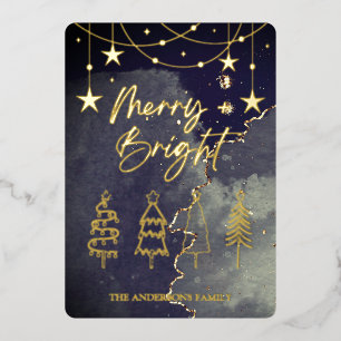 Merry Bright Elegant Script Pine Trees Christmas