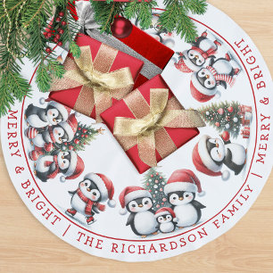Merry Bright Family Christmas Penguins White Brushed Polyester Tree Skirt
