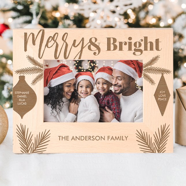 Merry & Bright Family names Christmas Keepsake Etched Frames (Creator Uploaded)