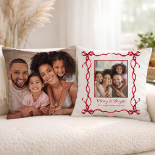 Merry & Bright Family Photo Christmas Cushion