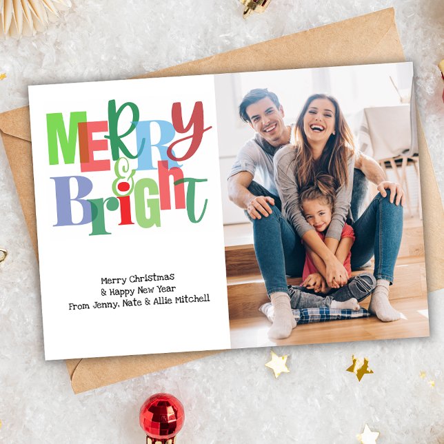 Merry & Bright Family Photo Christmas Holiday Card (Creator Uploaded)