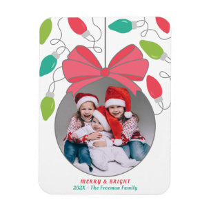 Merry & Bright Family Photo Christmas Magnet