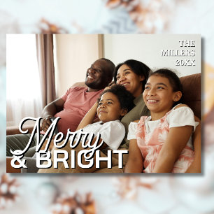 Merry & Bright Family Photo Elegant Light Grey Holiday Card