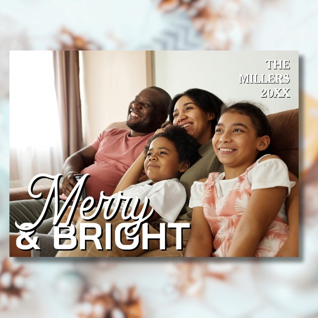 Merry & Bright Family Photo Elegant Light Grey Holiday Card (Creator Uploaded)