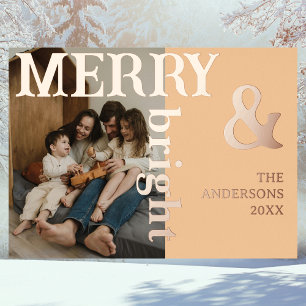 Merry & Bright Family Photo Elegant Warm Peach