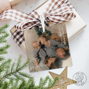 Merry & Bright Family Photo Glass Tree Decoration