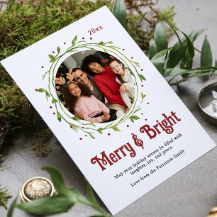 Merry & Bright Family Photo Wreath Christmas Cards