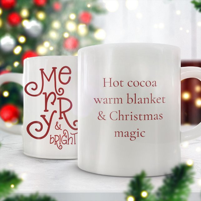 Merry Bright Festive Quote Berry Red Christmas  Coffee Mug (view of both sides)