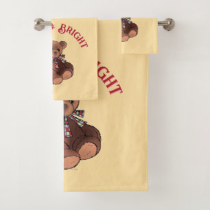 Merry & Bright Festive Teddy Bear Cute Christmas Bath Towel Set