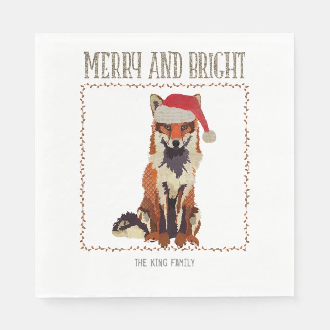 Merry & Bright Fox Napkin (Front)