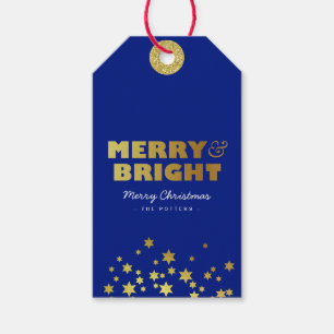Merry & Bright   Fun Christmas Blue & Gold Gift Tags