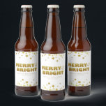 Merry & Bright | Fun Christmas White & Gold  Beer Bottle Label<br><div class="desc">Simple Christmas White & Gold beer bottle label featuring "Merry & Bright" text in fun but elegant typography style and sparkling stars. Customise with sender's name. Mix and match with other design in this series.</div>