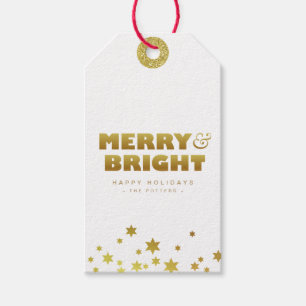 Merry & Bright   Fun Christmas White & Gold Mini Gift Tags