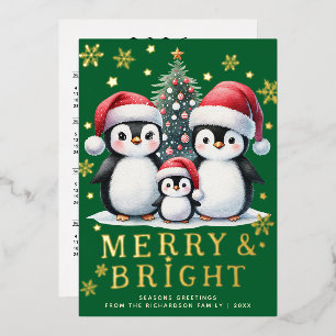 Merry Bright Fun Penguins Green Red Gold Christmas