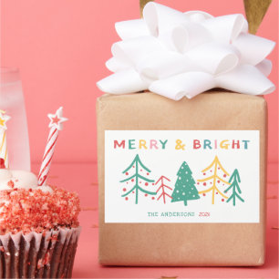 Merry & Bright Fun Pine Stylish Christmas Rectangular Sticker