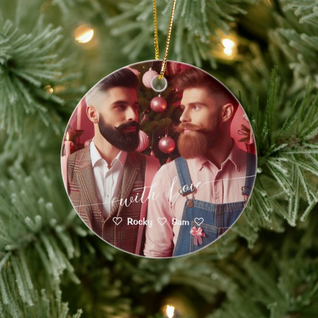 Merry & Bright Gay Retro Pink | Custom Photo  Ceramic Tree Decoration (Tree)