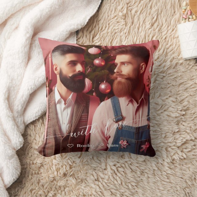 Merry & Bright Gay Retro Pink | Custom Photo  Cushion (Blanket)