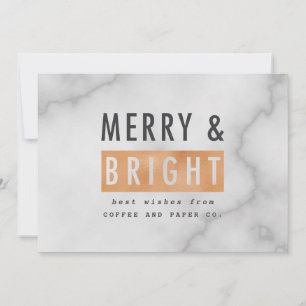 Merry & bright geometric copper and marble holiday card
