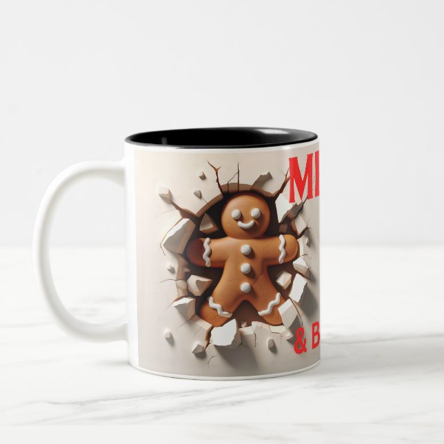 Merry & Bright Gingerbread Man Two-Tone Coffee Mug (Left)