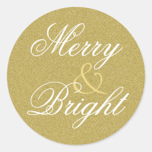 Merry & Bright Gold Glitter Holiday Classic Round Sticker