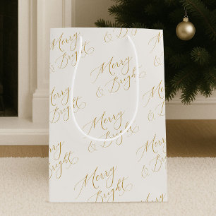 Merry & Bright Gold Script Christmas Gift Bag