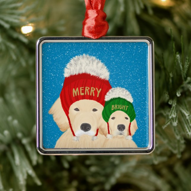 Merry Bright Golden Dogs Christmas Ornament 2022 (Tree)