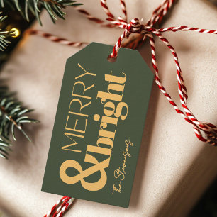 Merry & Bright Green Holiday Gift Tag