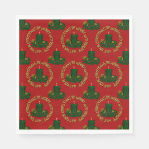 Merry-Bright-Green Xmas Candle- Napkin