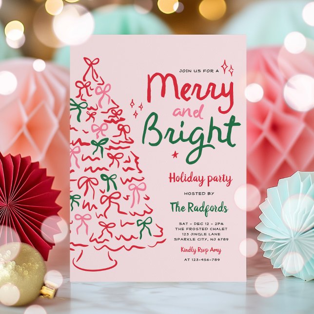 Merry & Bright Hand Drawn Christmas Holiday Party Invitation (Creator Uploaded)