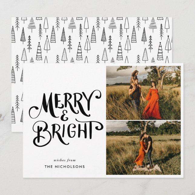 Merry & Bright Handwritten Script Family Photo Invitation (Front/Back)
