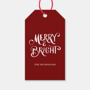 Merry & Bright Handwritten Script Red Gift Tags