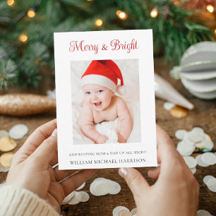 Merry & Bright Holiday Birth Announcement Card