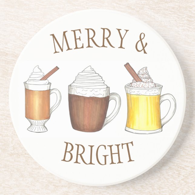 Merry & Bright Holiday Eggnog Cocoa Buttered Rum Coaster (Front)