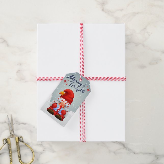 Merry & Bright Holiday Gnome Present Label (With Twine)