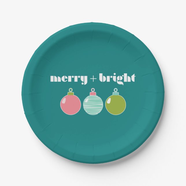 Merry + Bright Holiday Paper Plate (Front)