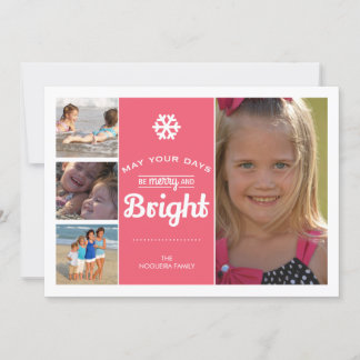 Merry Bright Holiday Photo Christmas Collage Pink Card