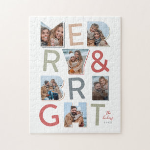 Merry & Bright Holiday Photo Collage Jigsaw Puzzle