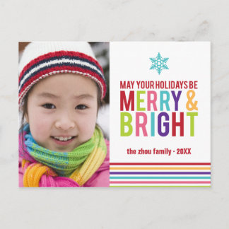 Merry & Bright Holiday Stripes Christmas Postcard