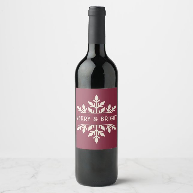 Merry & Bright Holiday Wine Label | Cranberry Red (Front)