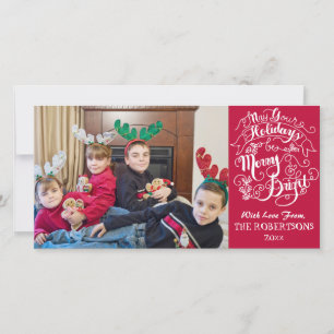 Merry Bright Holidays Aqua Modern Photo Christmas Holiday Card
