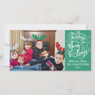 Merry Bright Holidays Green Modern Photo Christmas Holiday Card