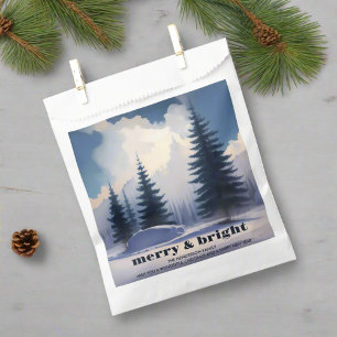 Merry & Bright l Blue Watercolor Pine Forest Favour Bags