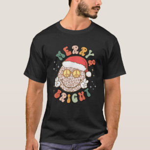 Merry Bright Leopard Pattern Smile Face Santa Hat  T-Shirt
