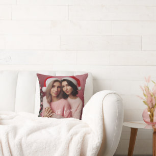 Merry & Bright Lesbian Retro Pink   Custom Photo  Cushion