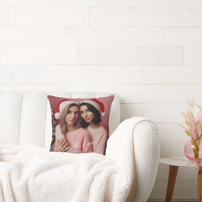 Merry & Bright Lesbian Retro Pink | Custom Photo  Cushion (Couch)