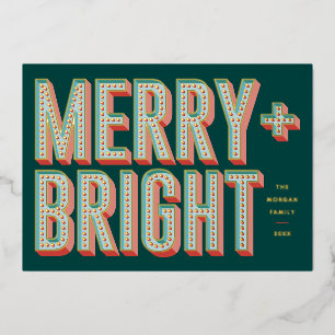 Merry + Bright Marquee Foil Holiday Card - Green