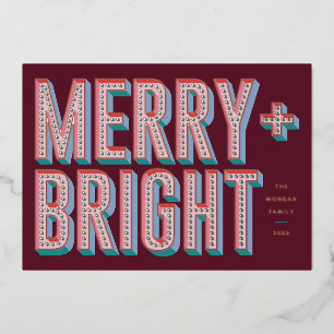 Merry + Bright Marquee Foil Holiday Card - Red