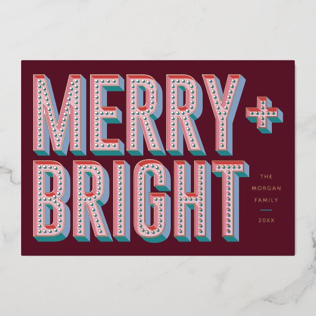 Merry + Bright Marquee Foil Holiday Card - Red (Front)