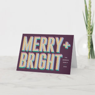 Merry + Bright Marquee Greeting Card - Purple