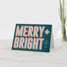 Merry + Bright Marquee Greeting Card - Teal
